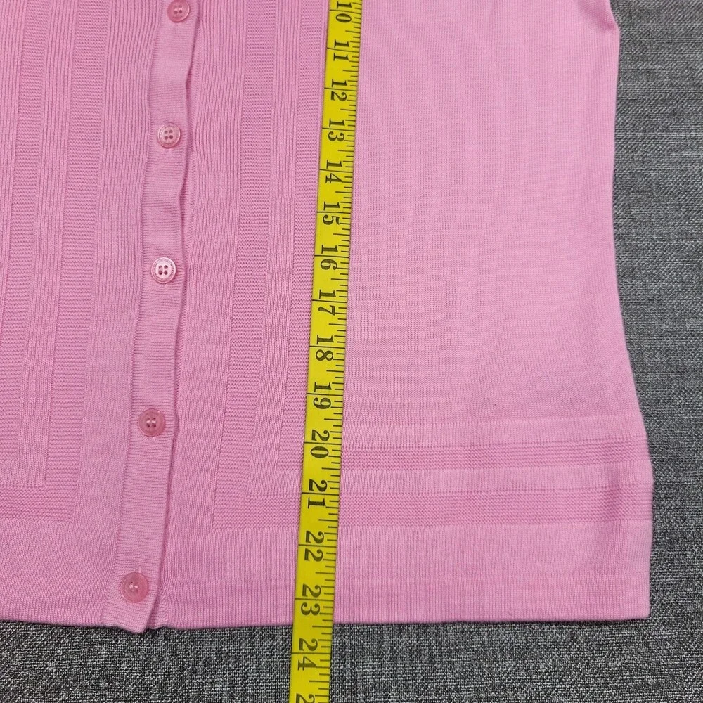 Isaac Mizrahi Live Button Front Border Stitch Cardigan Small Sz Pink Modern Top - Picture 3 of 10